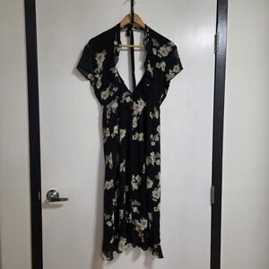 Bardot Women's Deep V-Neck Open Back Floral Wedding Guest Dress In Black 6 US